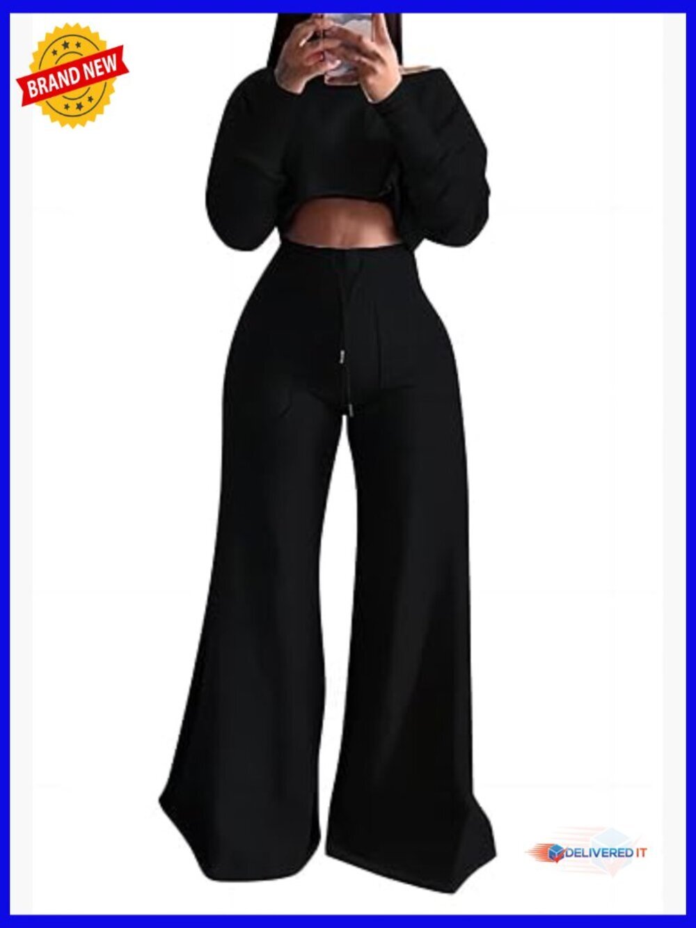 Summer Sweatsuit 2 Piece Set Crop Top Flowy Wide Leg Palazzo Pants Lounging